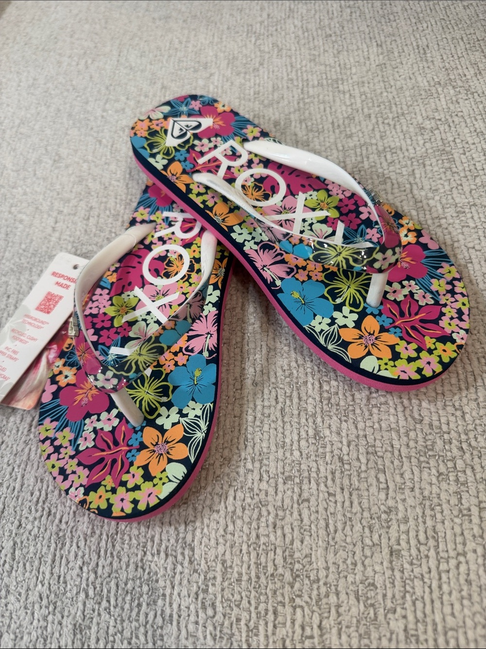 Roxy Women's Floral Flip Flops in Blue, Pink, Orange, Yellow, Green